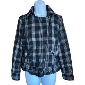 Therapy by Lane Crawford Black and Gray Plaid Zip Up Crop Jacket Size Medium